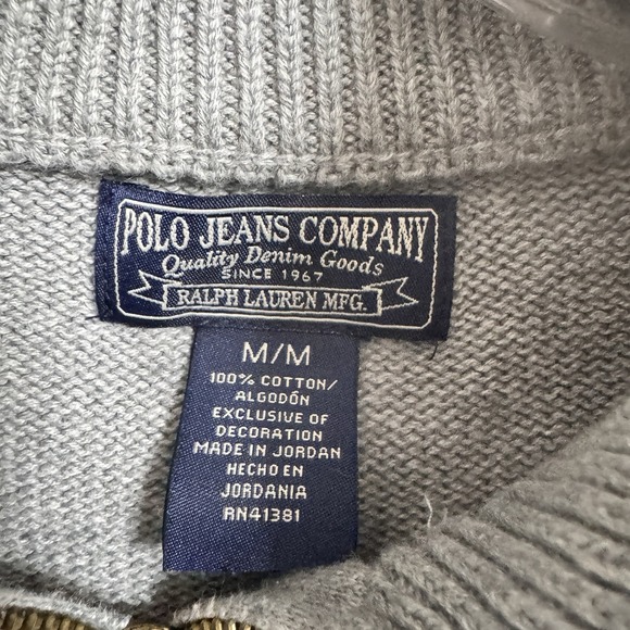 Polo Jeans Company Ralph Lauren Flag Sweater Mens Medium Gray 1/4 Zip Y2K - Picture 3 of 11